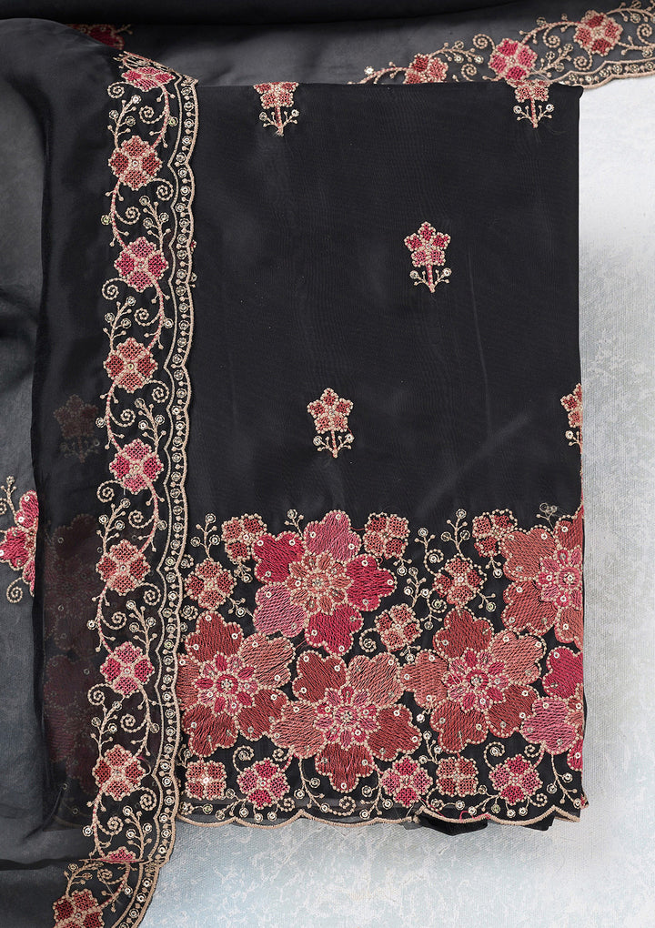 Black Zariwork Organza Unstitched Salwar Suit