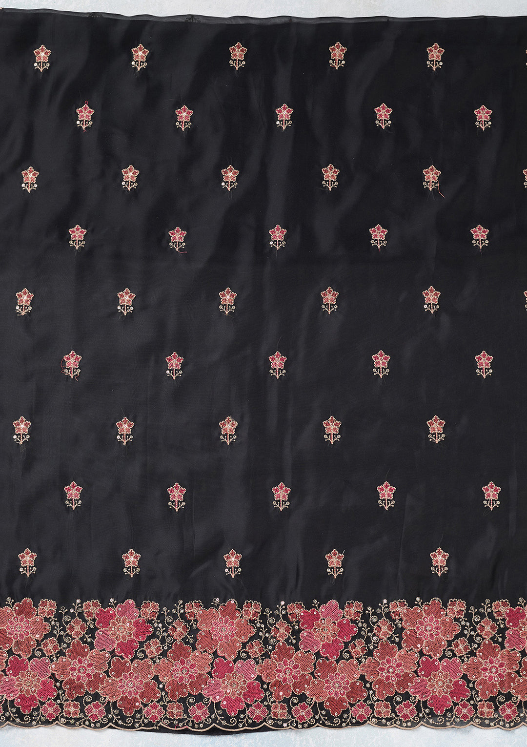 Black Zariwork Organza Unstitched Salwar Suit