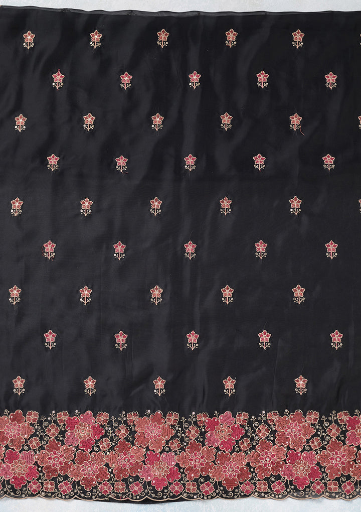 Black Zariwork Organza Unstitched Salwar Suit