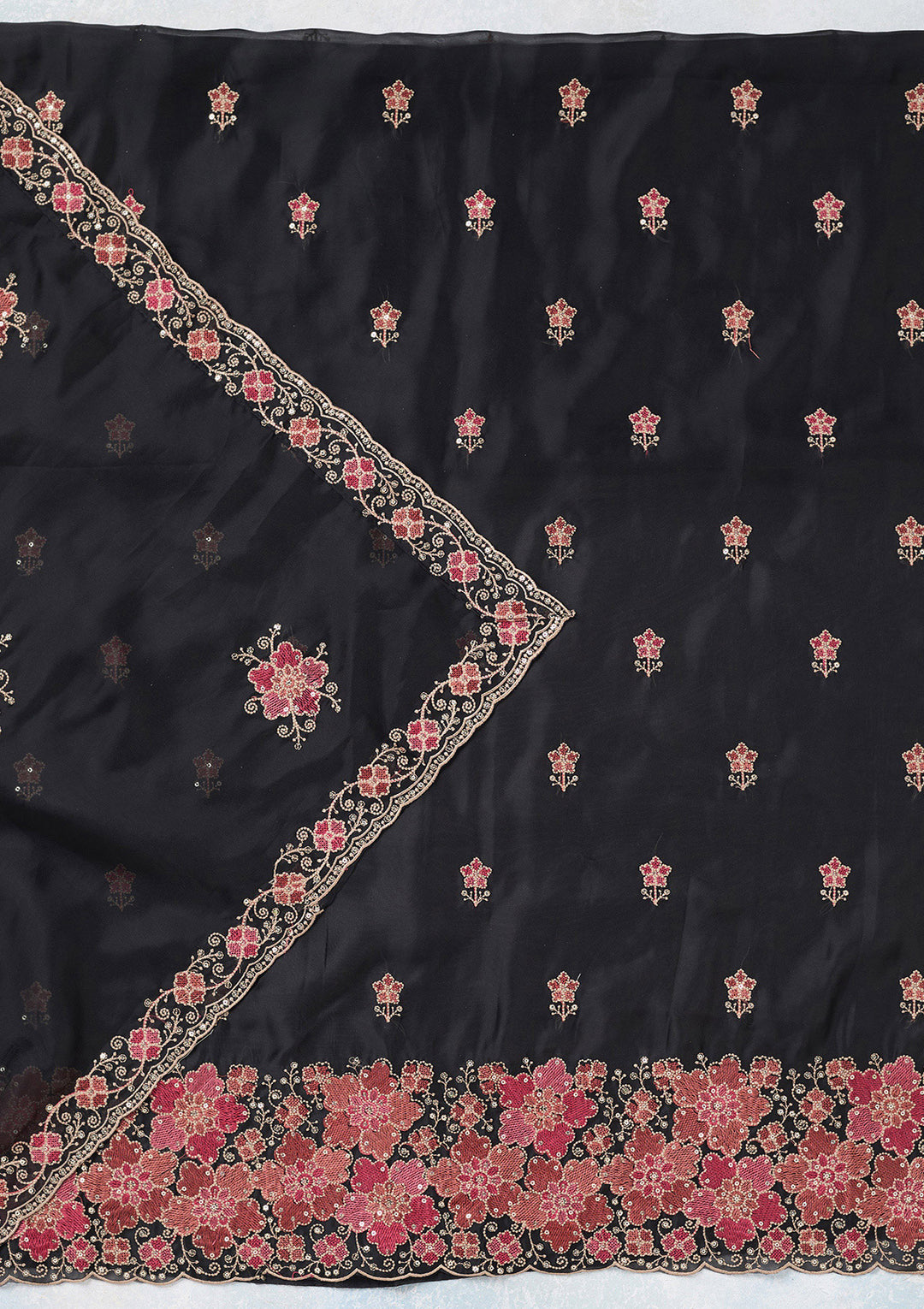 Black Zariwork Organza Unstitched Salwar Suit