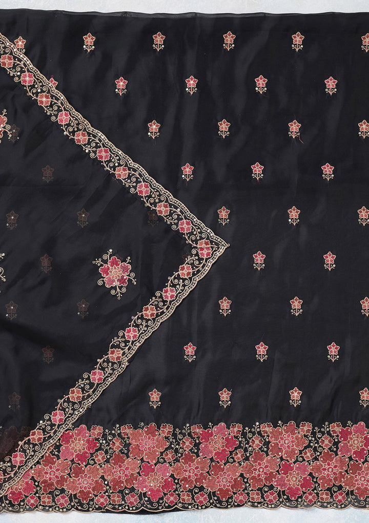 Black Zariwork Organza Unstitched Salwar Suit