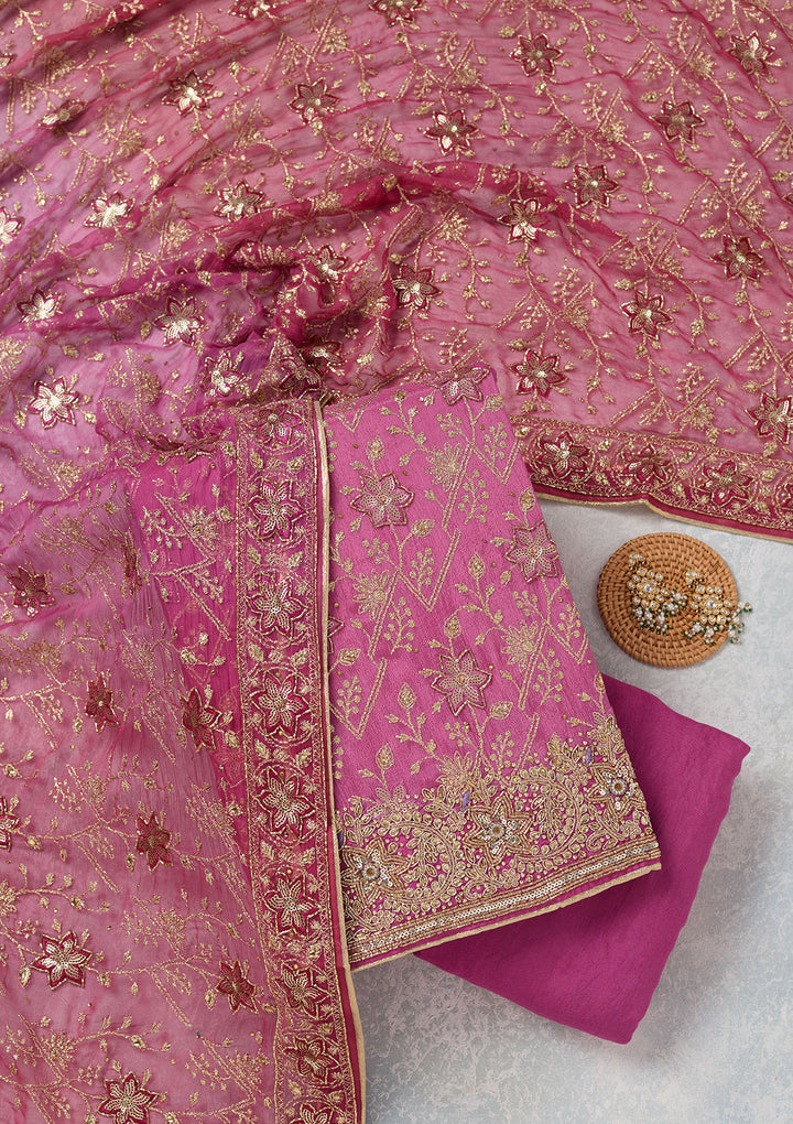 Purple Zariwork Georgette Unstitched Salwar Suit