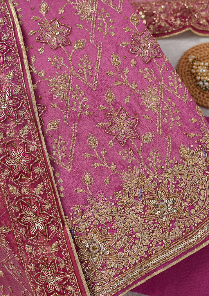 Purple Zariwork Georgette Unstitched Salwar Suit