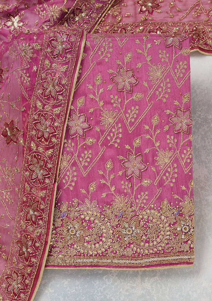 Purple Zariwork Georgette Unstitched Salwar Suit