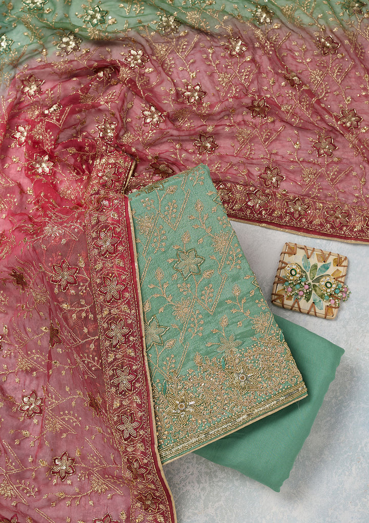 Sea Green Zariwork Georgette Unstitched Salwar Suit