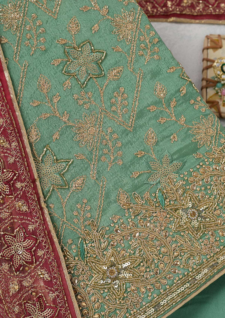 Sea Green Zariwork Georgette Unstitched Salwar Suit