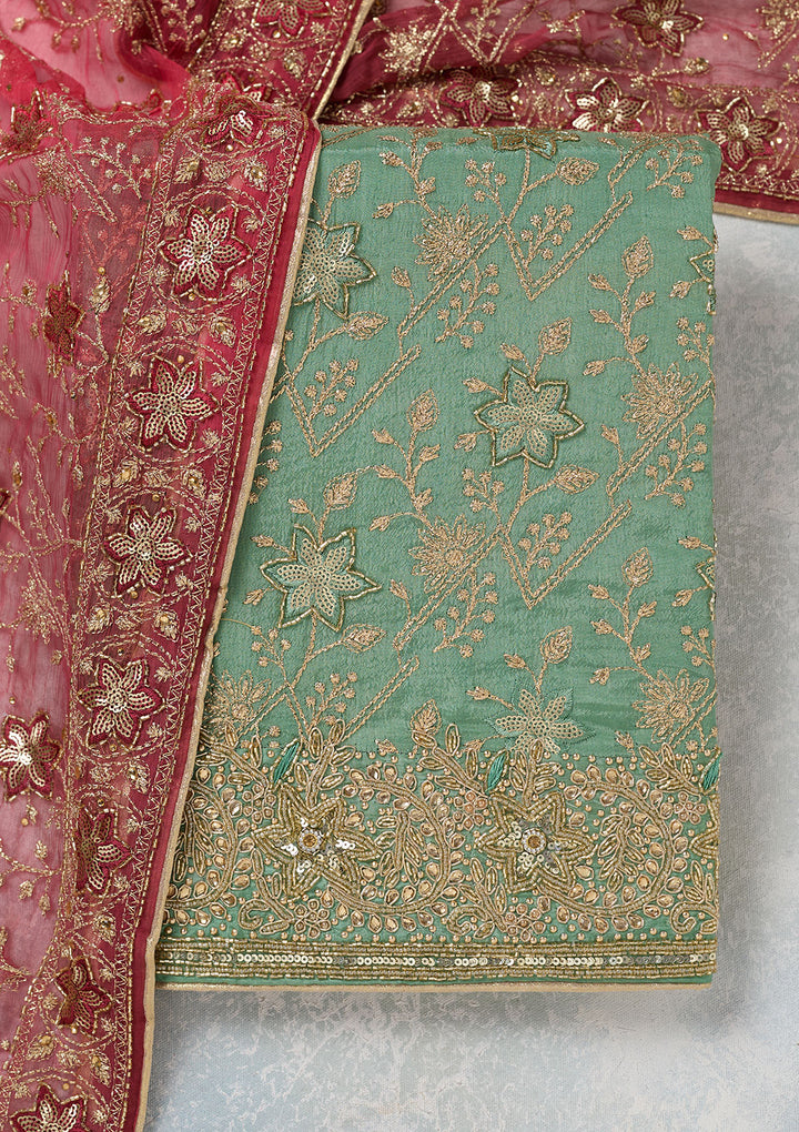 Sea Green Zariwork Georgette Unstitched Salwar Suit
