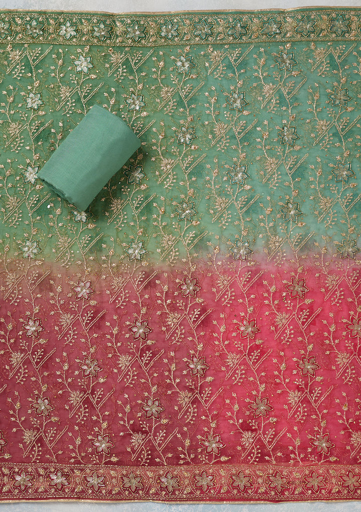 Sea Green Zariwork Georgette Unstitched Salwar Suit