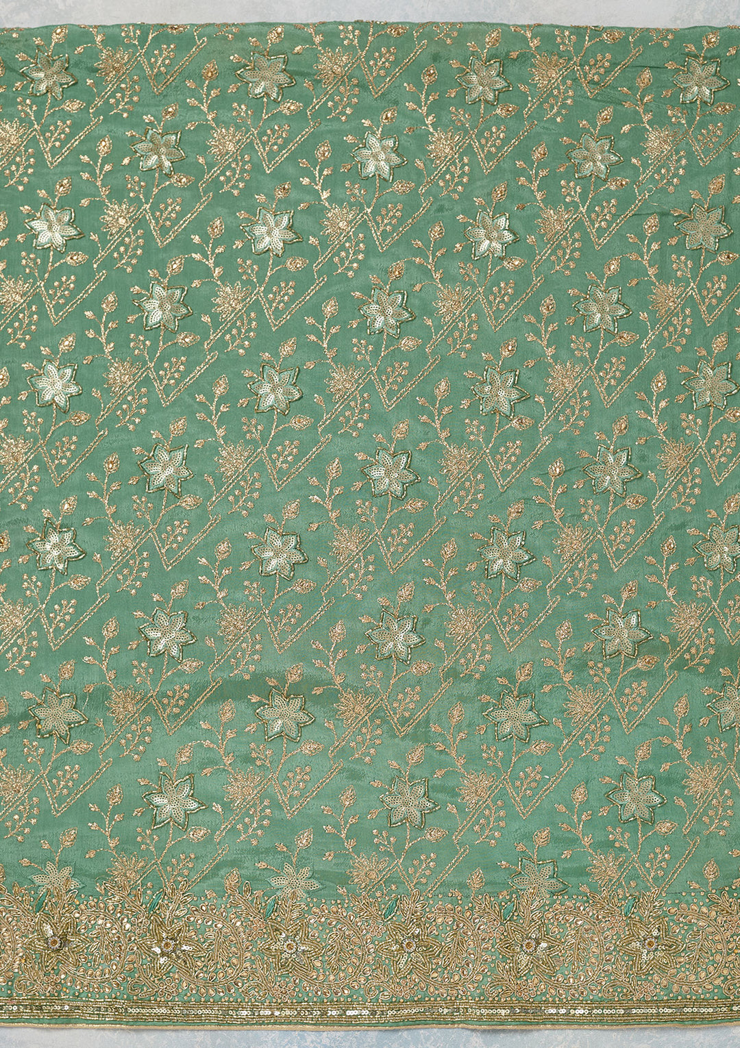 Sea Green Zariwork Georgette Unstitched Salwar Suit