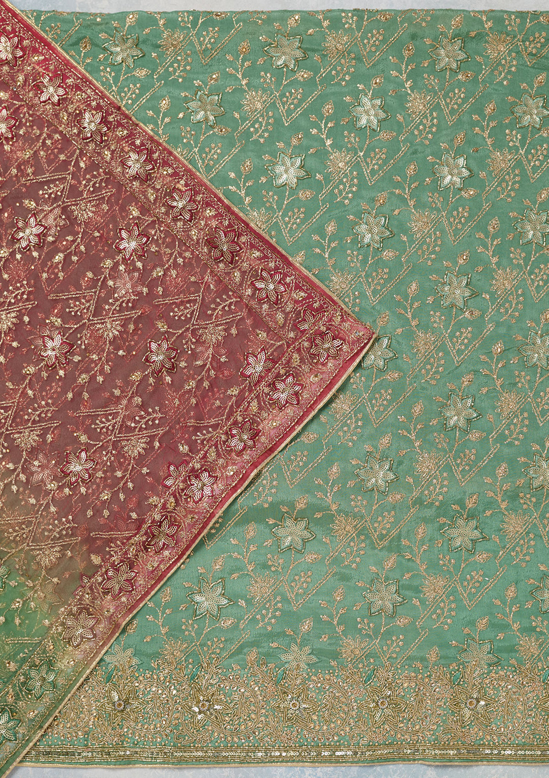 Sea Green Zariwork Georgette Unstitched Salwar Suit