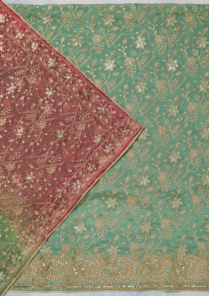 Sea Green Zariwork Georgette Unstitched Salwar Suit