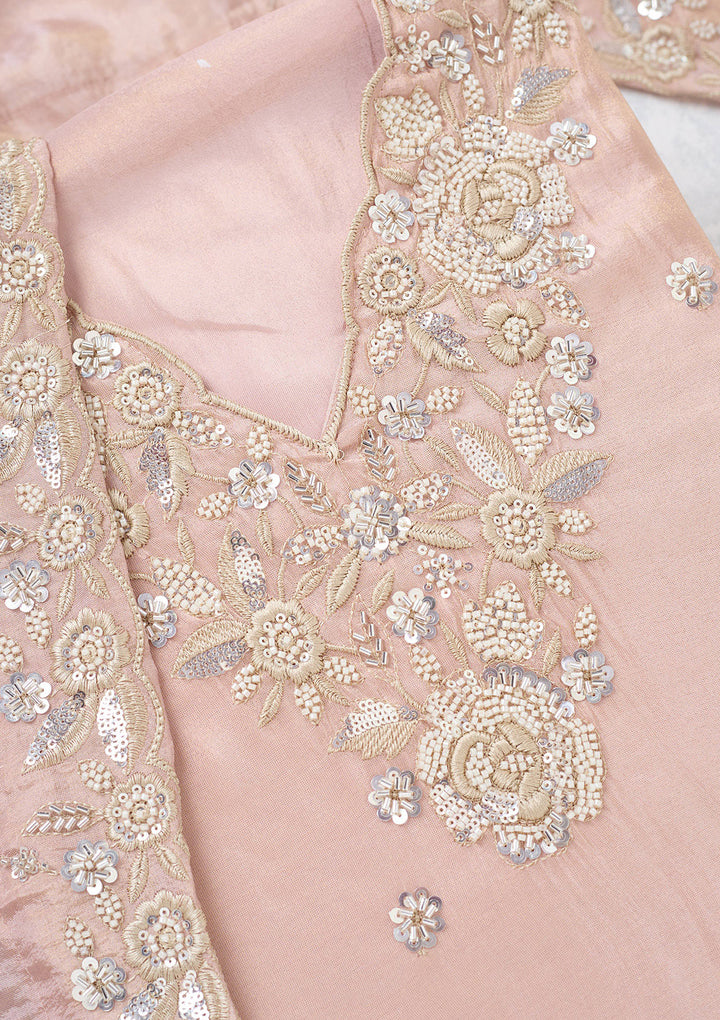 Pink Aariwork Semi Crepe Unstitched Salwar Suit