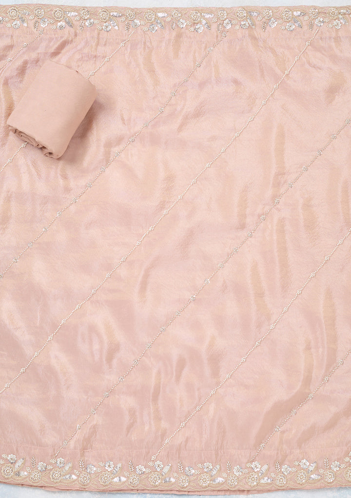 Pink Aariwork Semi Crepe Unstitched Salwar Suit