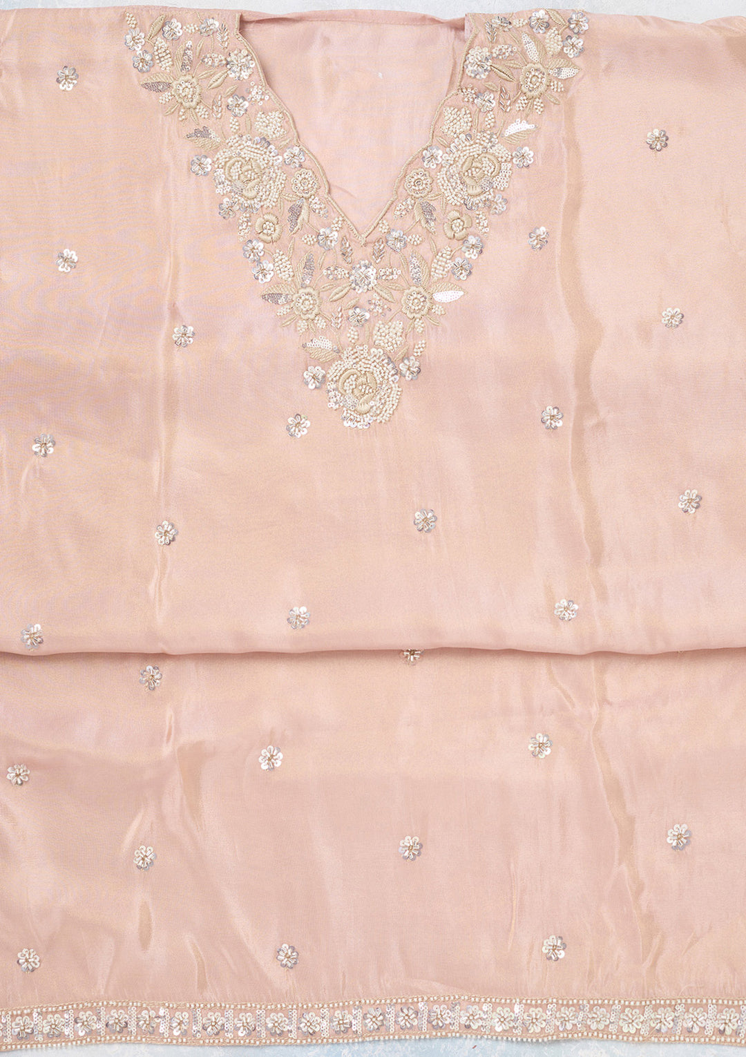 Pink Aariwork Semi Crepe Unstitched Salwar Suit