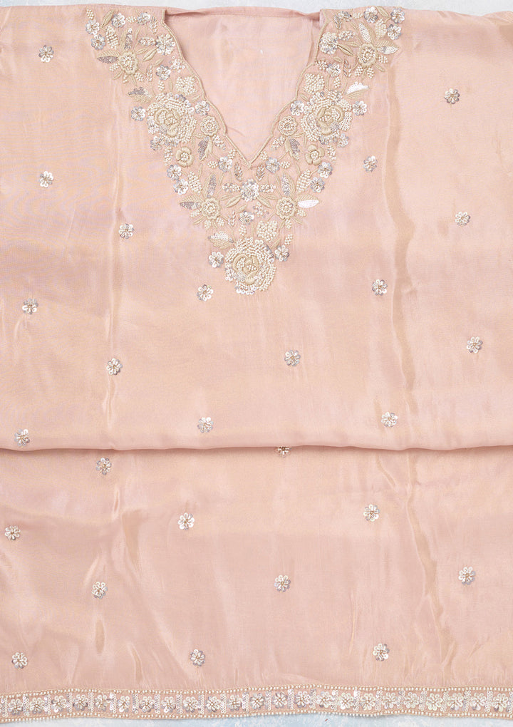 Pink Aariwork Semi Crepe Unstitched Salwar Suit