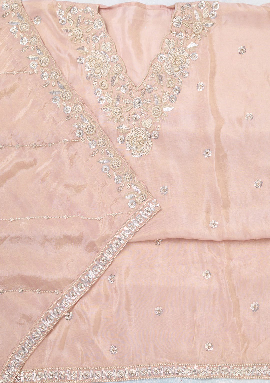 Pink Aariwork Semi Crepe Unstitched Salwar Suit