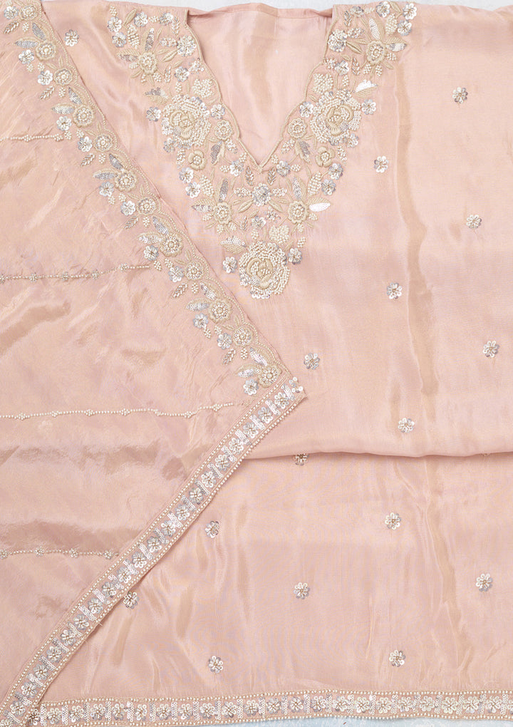 Pink Aariwork Semi Crepe Unstitched Salwar Suit