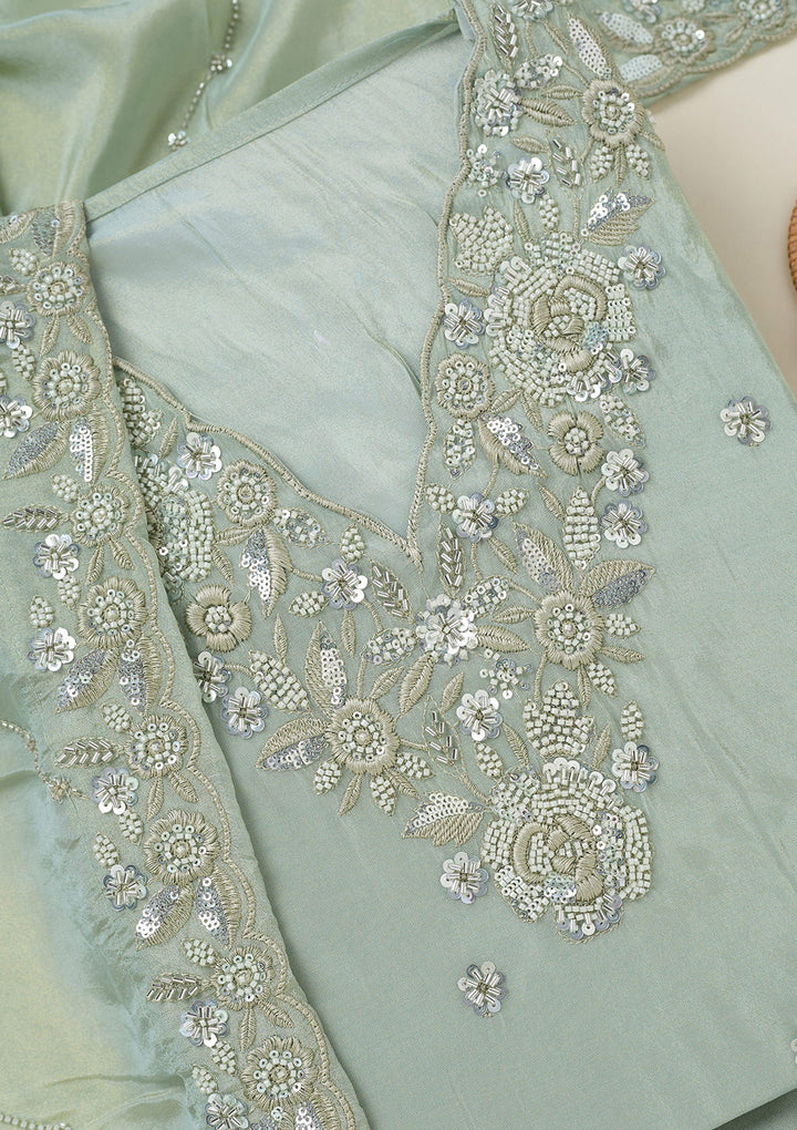 Sea Green Aariwork Semi Crepe Unstitched Salwar Suit