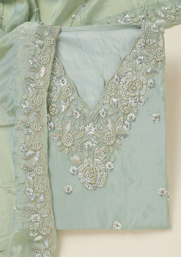 Sea Green Aariwork Semi Crepe Unstitched Salwar Suit