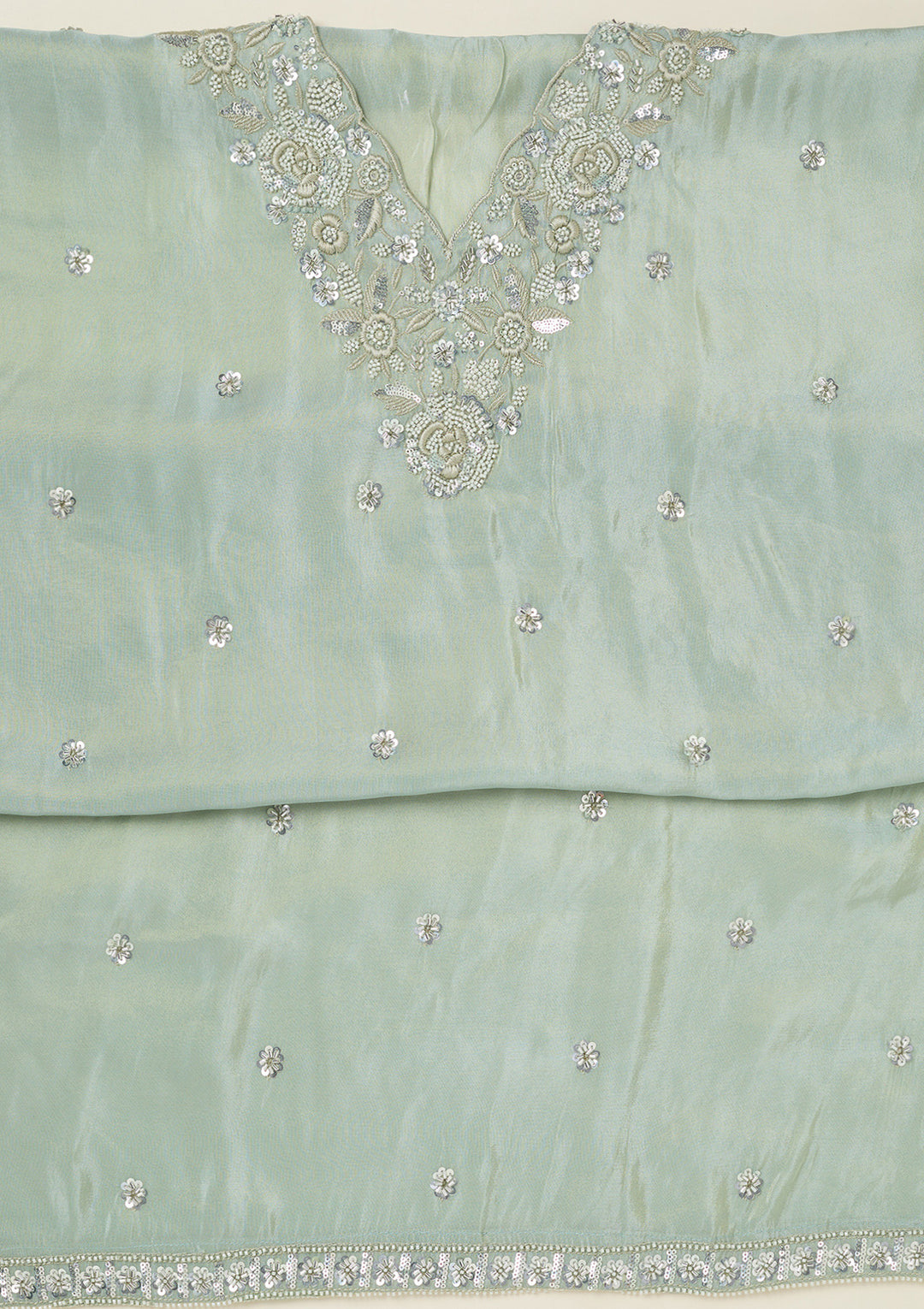 Sea Green Aariwork Semi Crepe Unstitched Salwar Suit