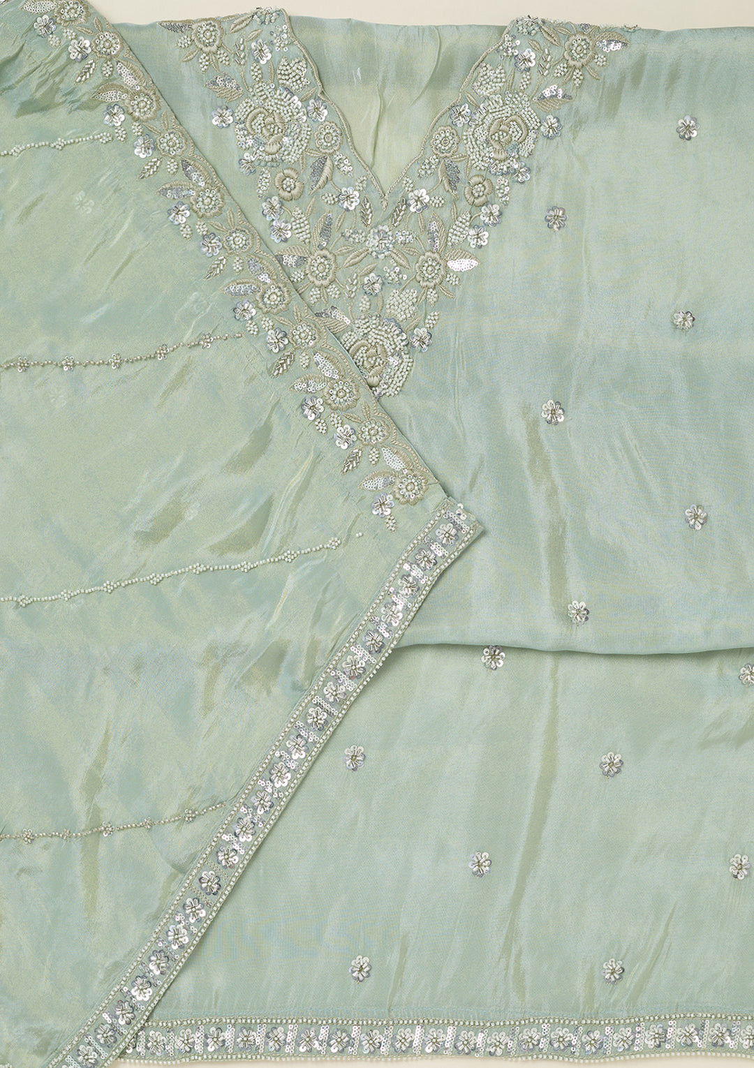 Sea Green Aariwork Semi Crepe Unstitched Salwar Suit