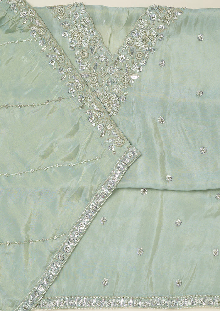 Sea Green Aariwork Semi Crepe Unstitched Salwar Suit