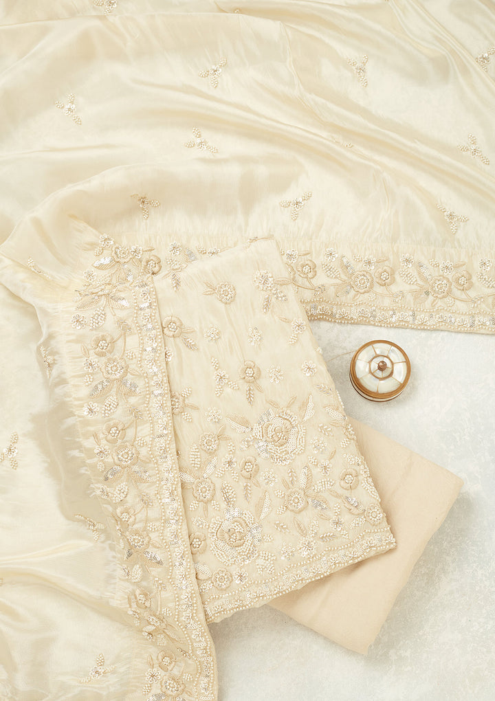 Cream Silver Stonework Tissue Unstitched Salwar Suit