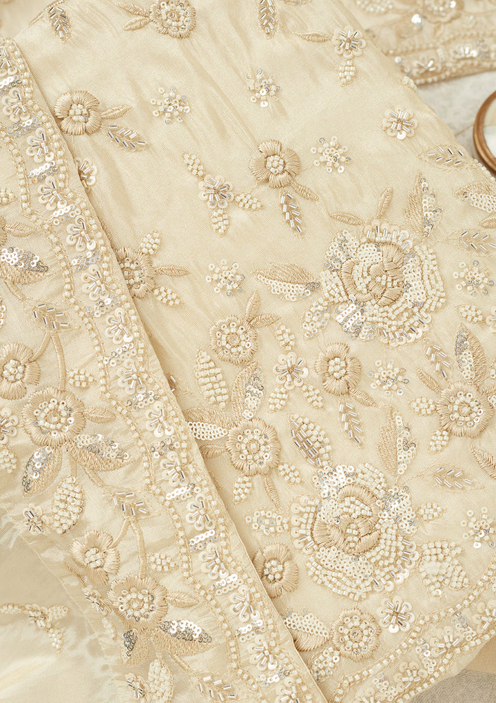 Cream Silver Stonework Tissue Unstitched Salwar Suit