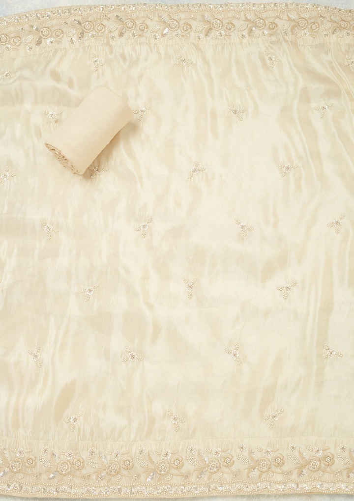 Cream Silver Stonework Tissue Unstitched Salwar Suit