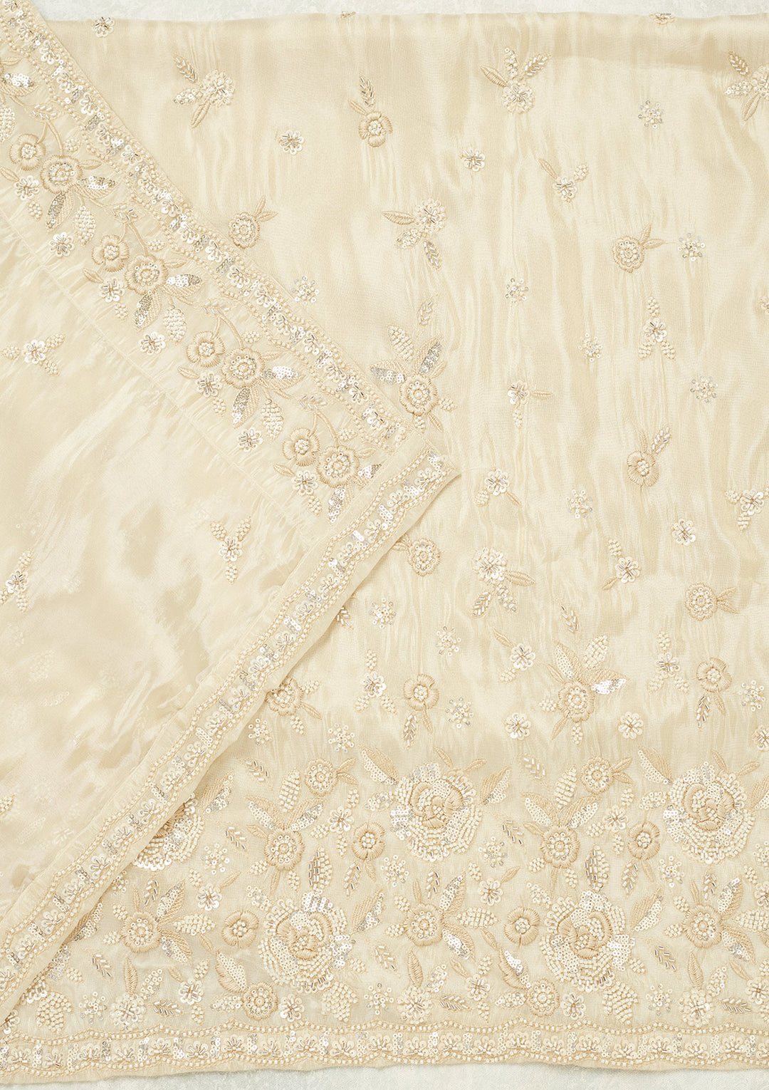 Cream Silver Stonework Tissue Unstitched Salwar Suit