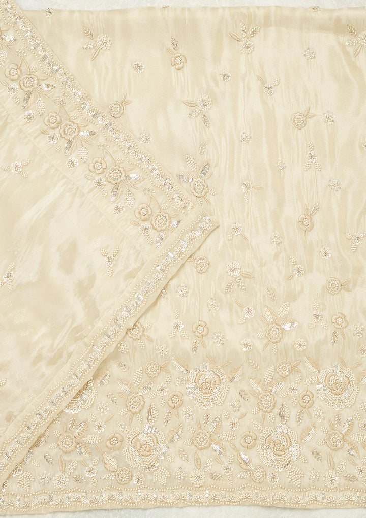 Cream Silver Stonework Tissue Unstitched Salwar Suit