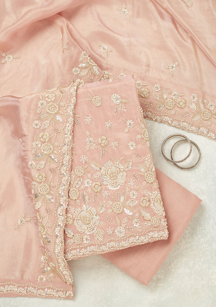 Pink Silver Stonework Tissue Unstitched Salwar Suit