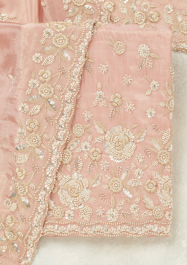 Pink Silver Stonework Tissue Unstitched Salwar Suit