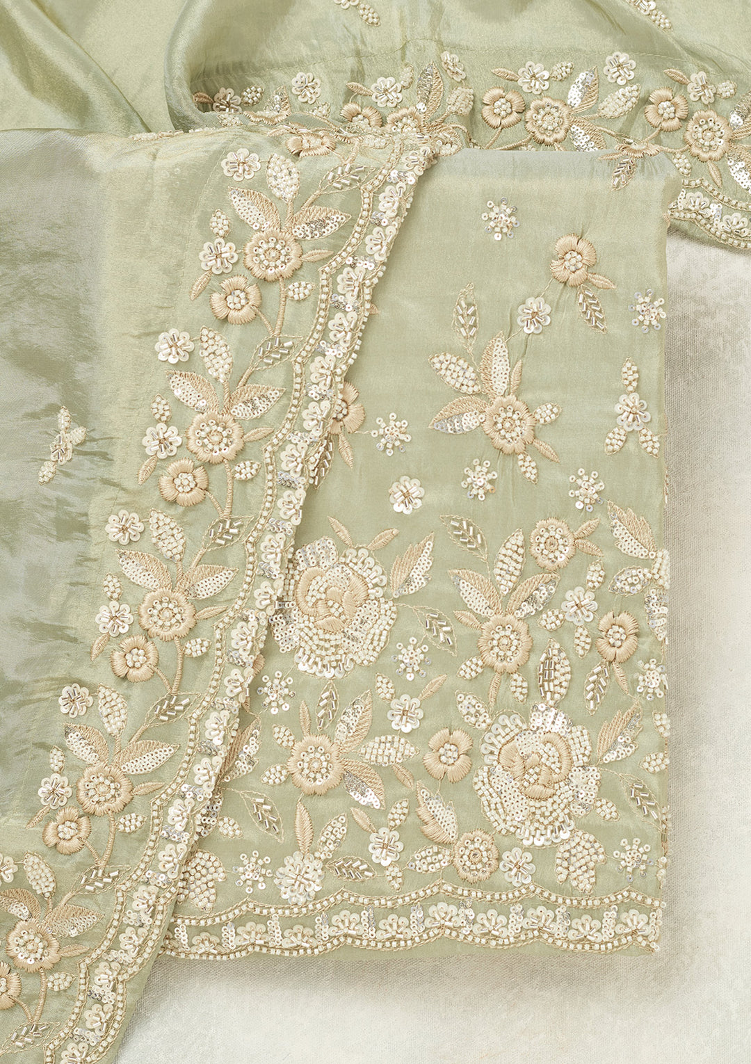 Sea Green Silver Stonework Tissue Unstitched Salwar Suit