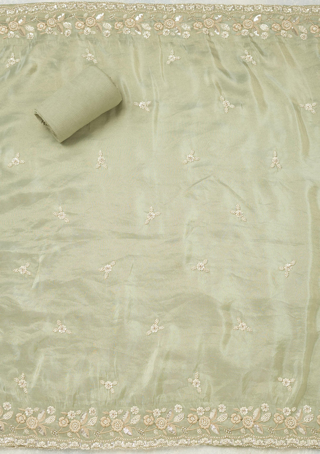 Sea Green Silver Stonework Tissue Unstitched Salwar Suit