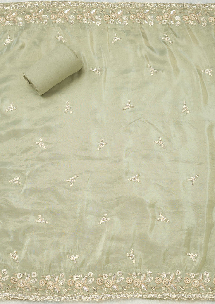 Sea Green Silver Stonework Tissue Unstitched Salwar Suit