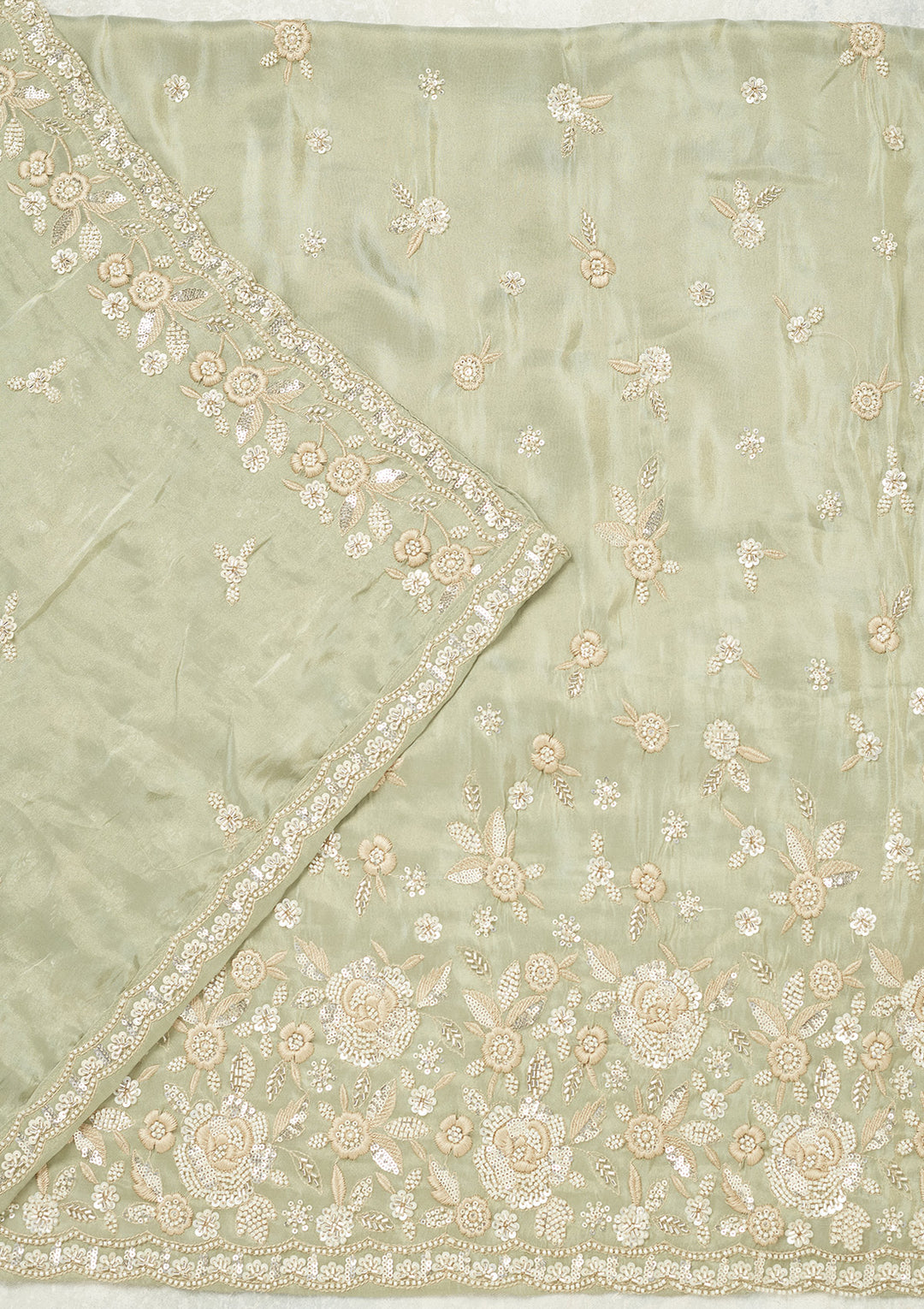 Sea Green Silver Stonework Tissue Unstitched Salwar Suit