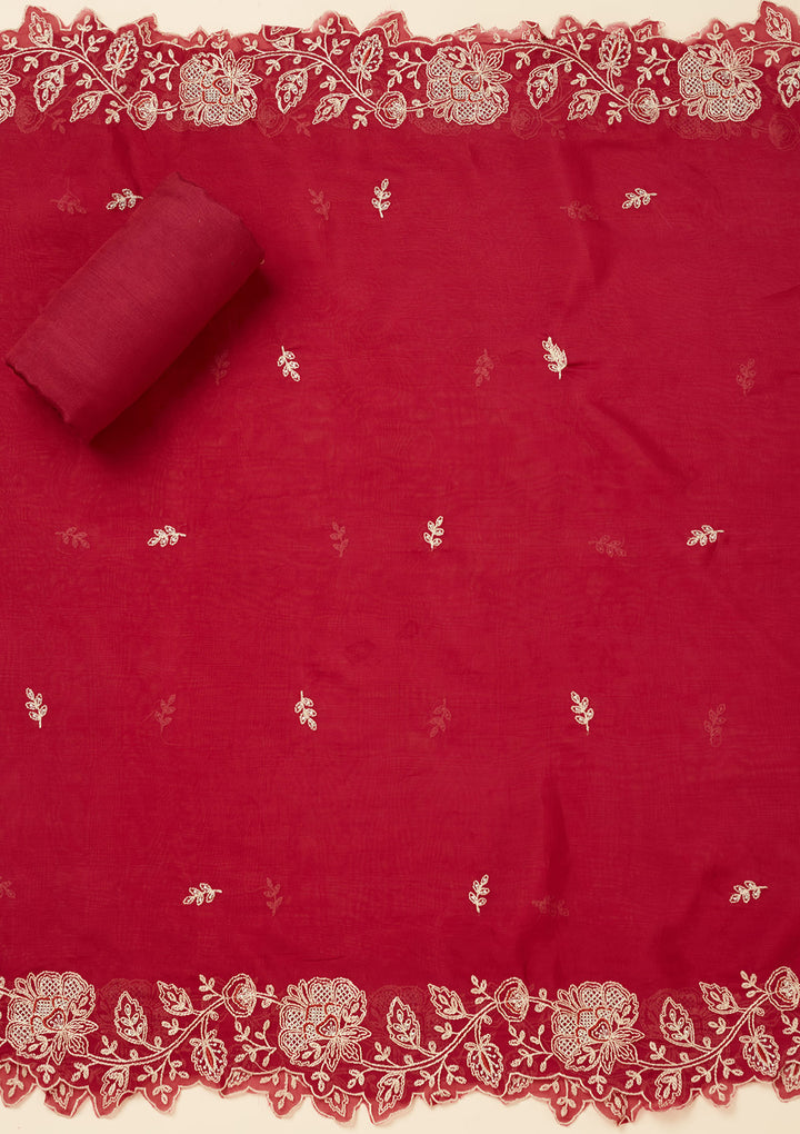 Red Zariwork (Gold) Chinon Unstitched Salwar Suit