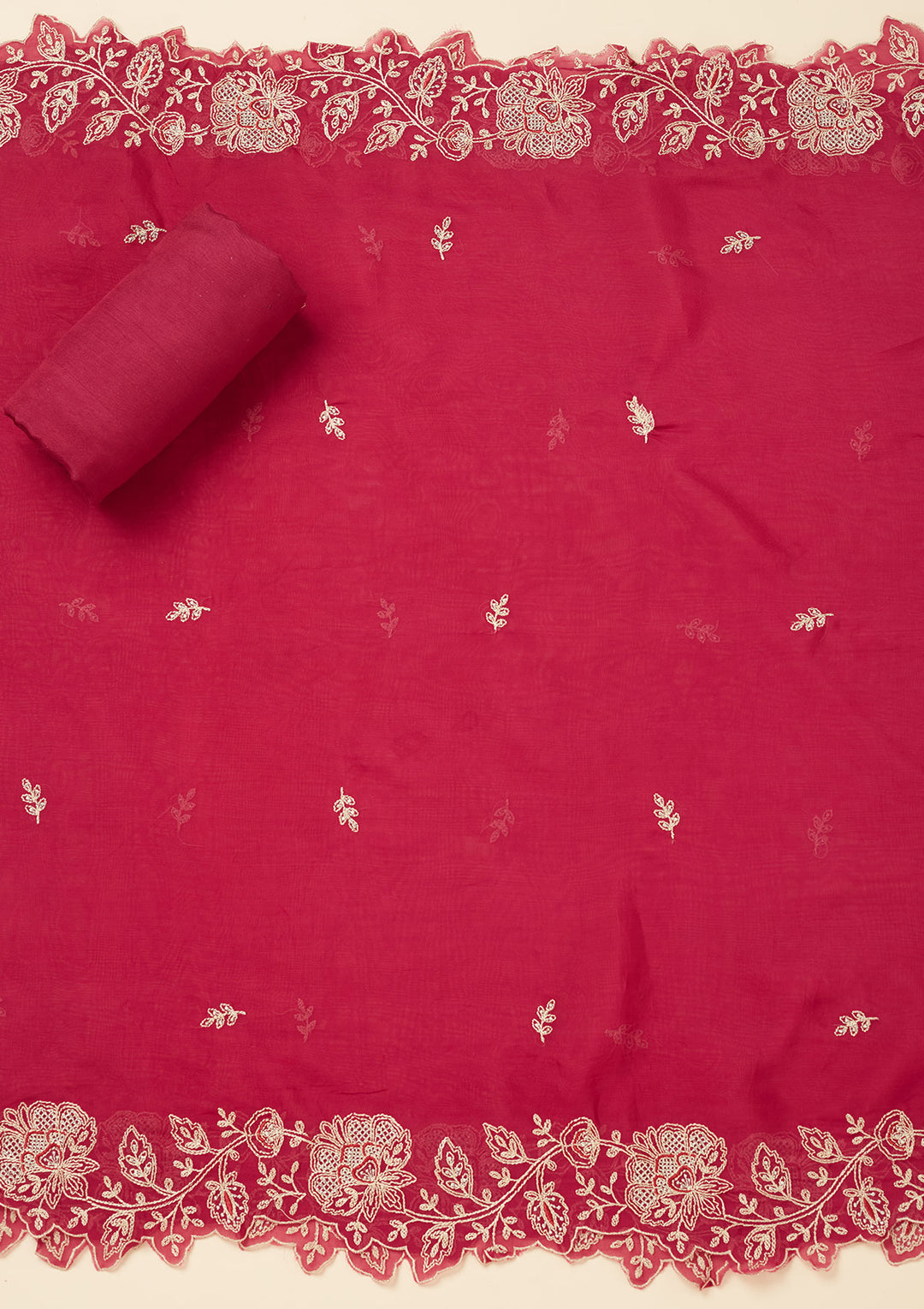 Wine Zariwork (Gold) Chinon Unstitched Salwar Suit