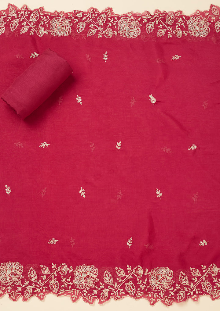 Wine Zariwork (Gold) Chinon Unstitched Salwar Suit