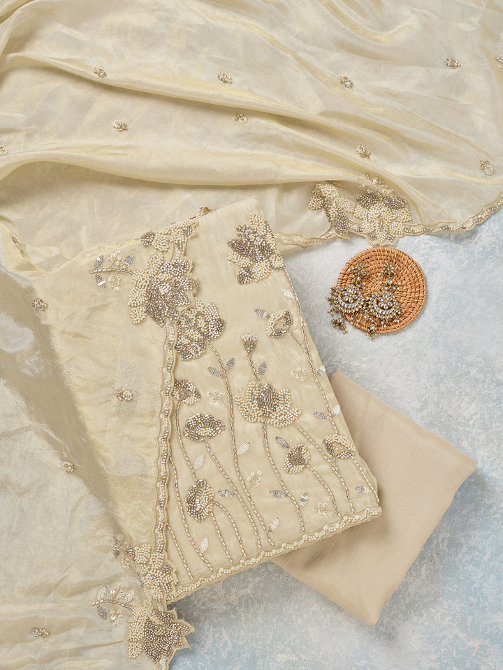 Beige Cutdana Tissue Unstitched Salwar Suit