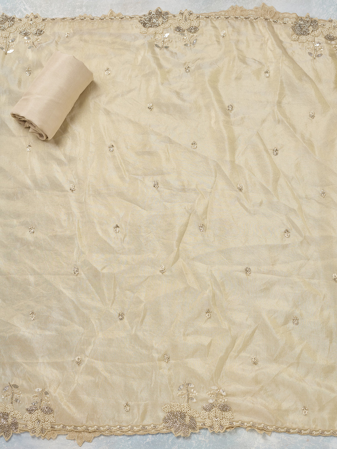 Beige Cutdana Tissue Unstitched Salwar Suit