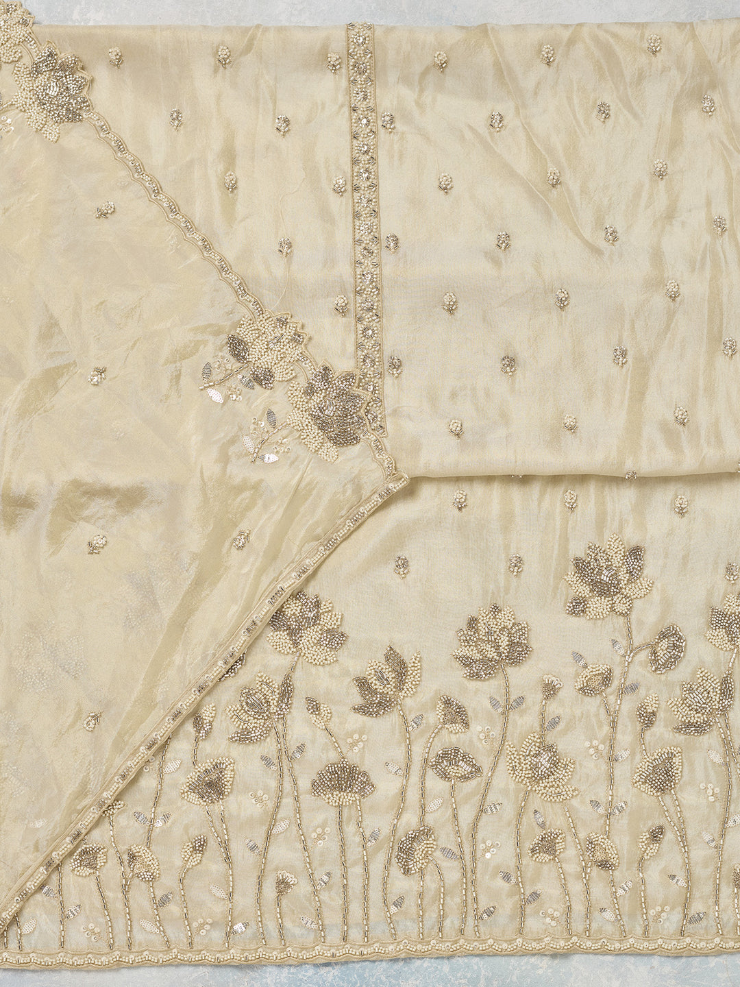 Beige Cutdana Tissue Unstitched Salwar Suit