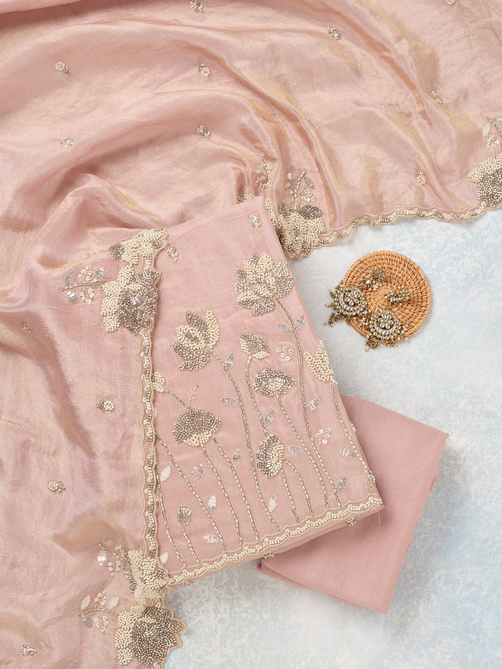 Pink Cutdana Tissue Unstitched Salwar Suit