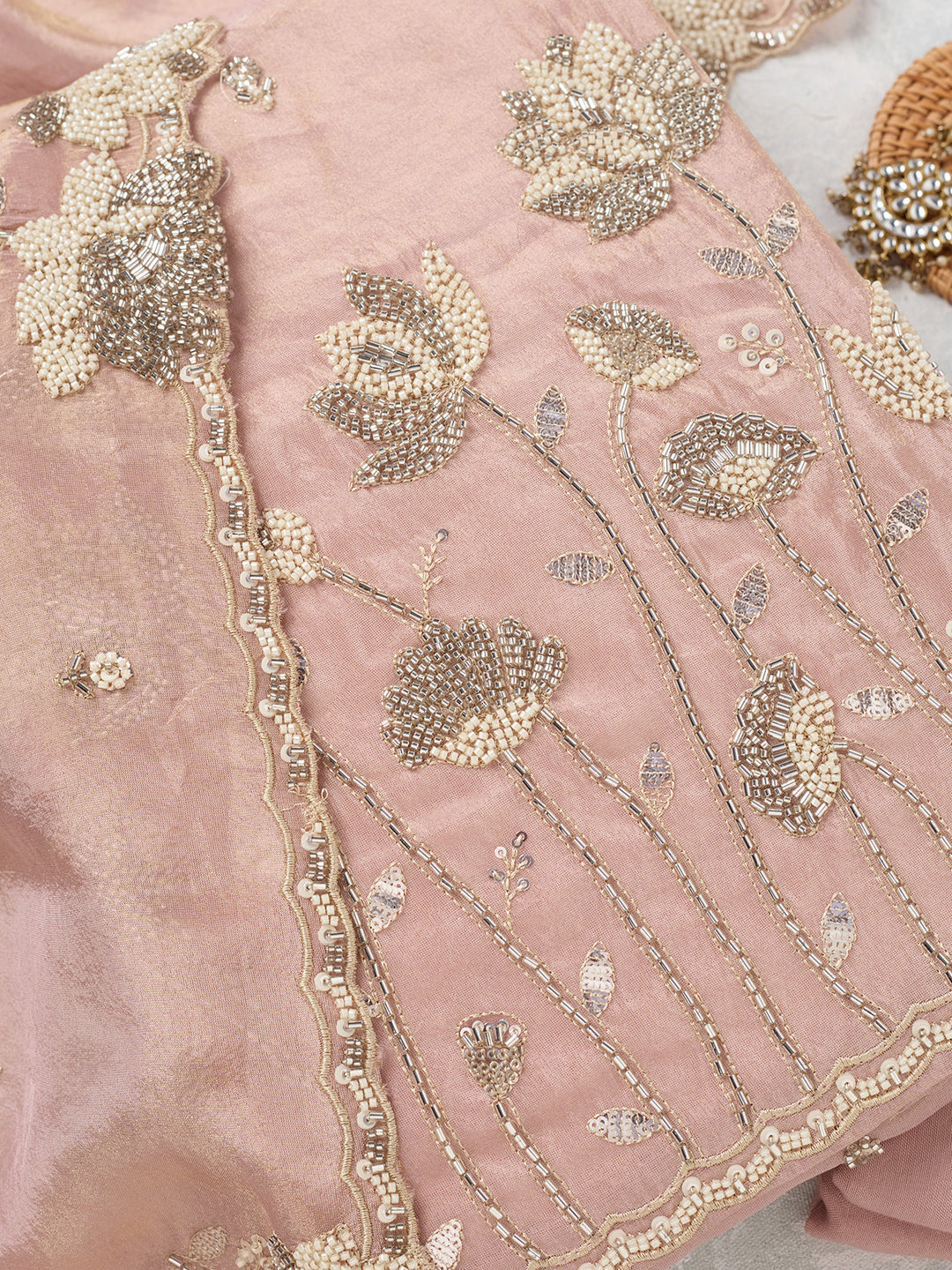 Pink Cutdana Tissue Unstitched Salwar Suit