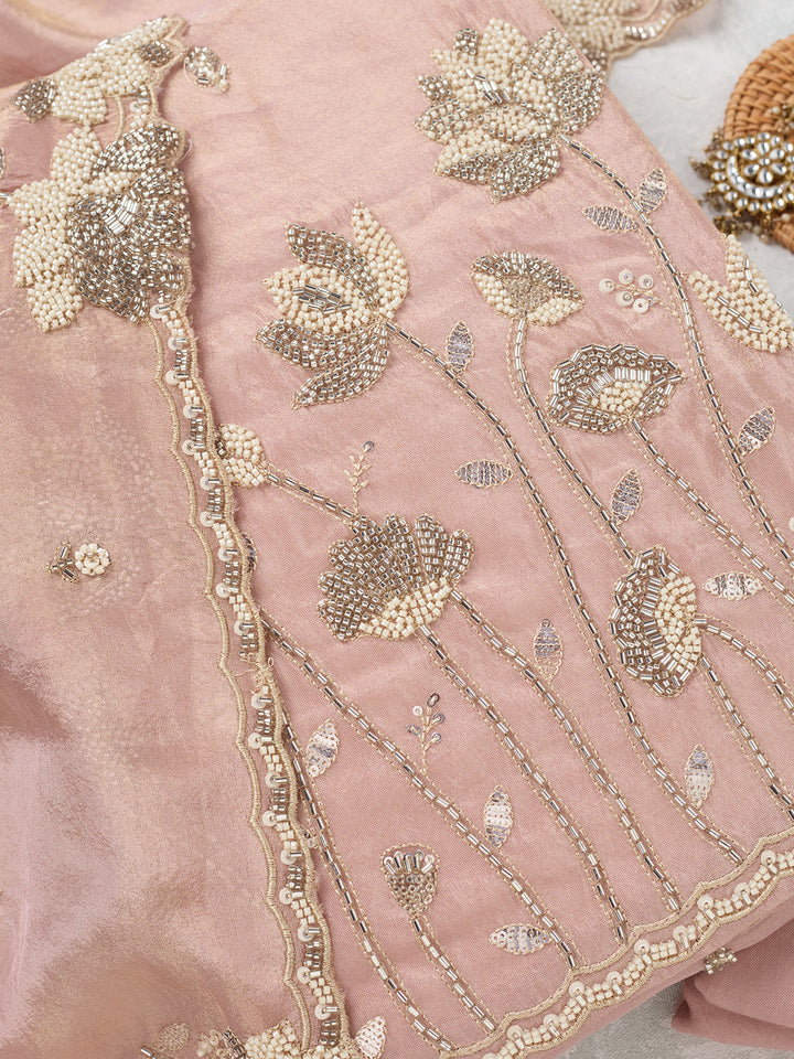 Pink Cutdana Tissue Unstitched Salwar Suit