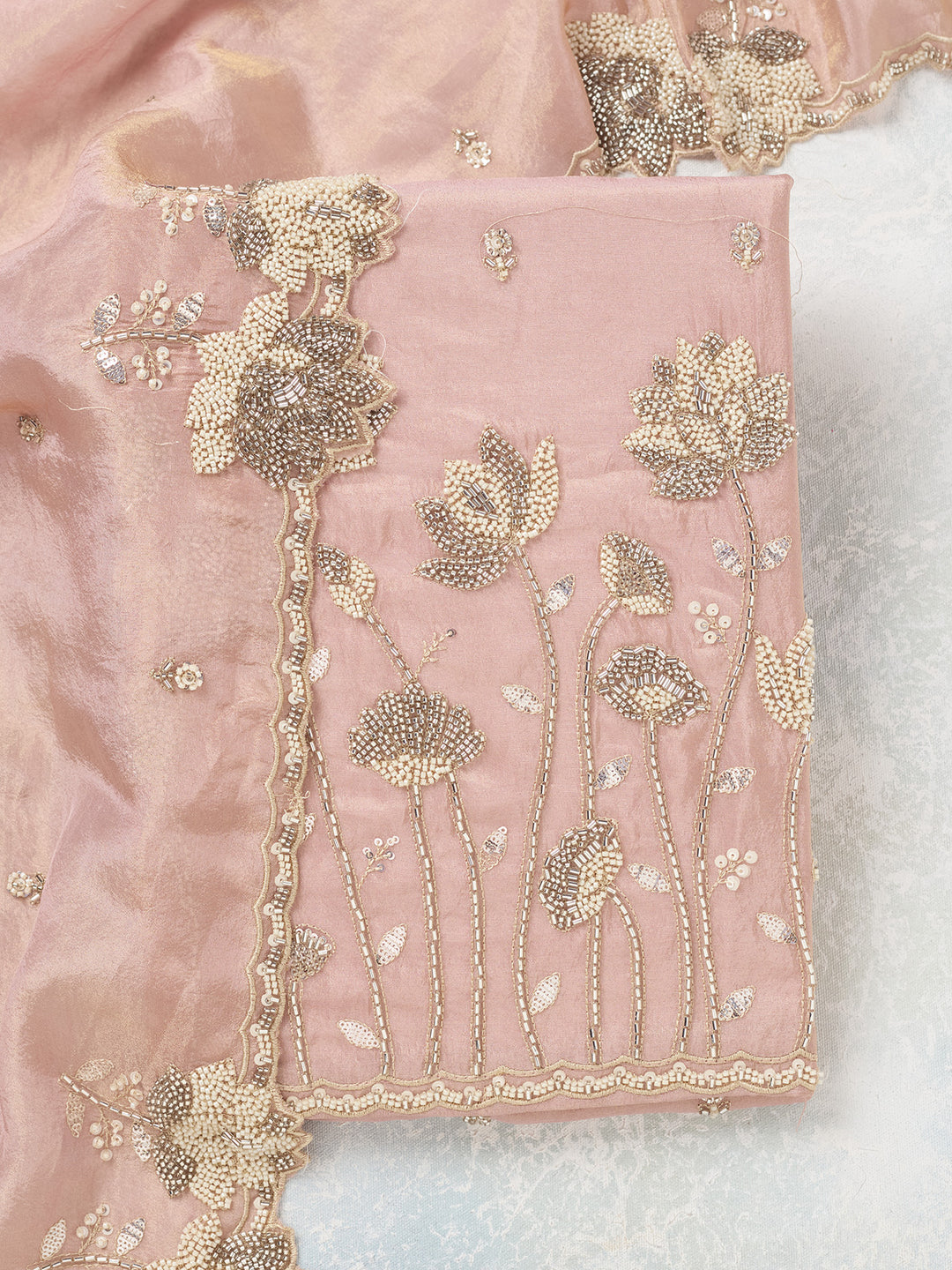 Pink Cutdana Tissue Unstitched Salwar Suit