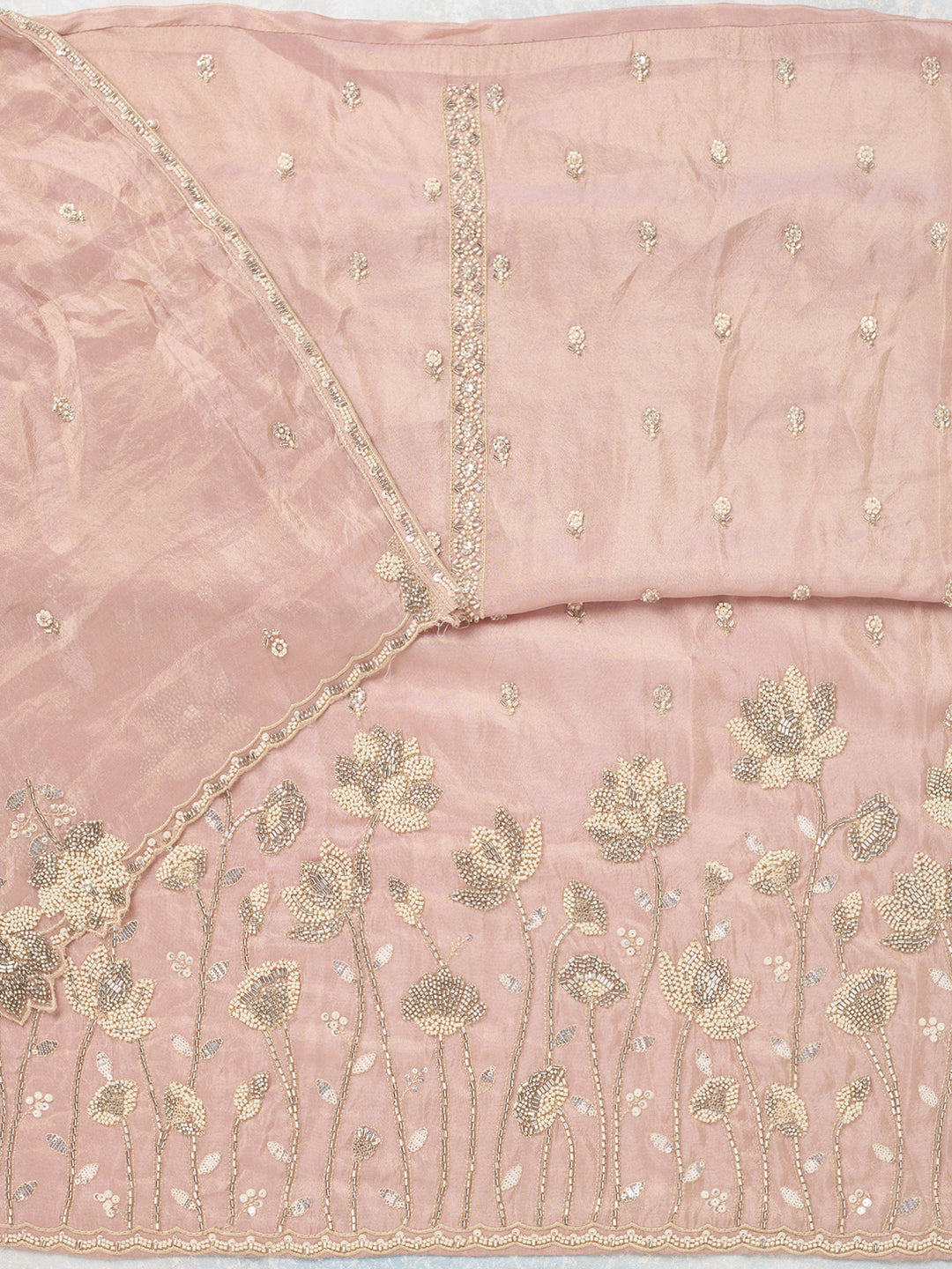 Pink Cutdana Tissue Unstitched Salwar Suit
