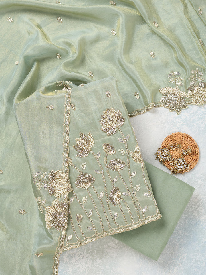 Sea Green Cutdana Tissue Unstitched Salwar Suit