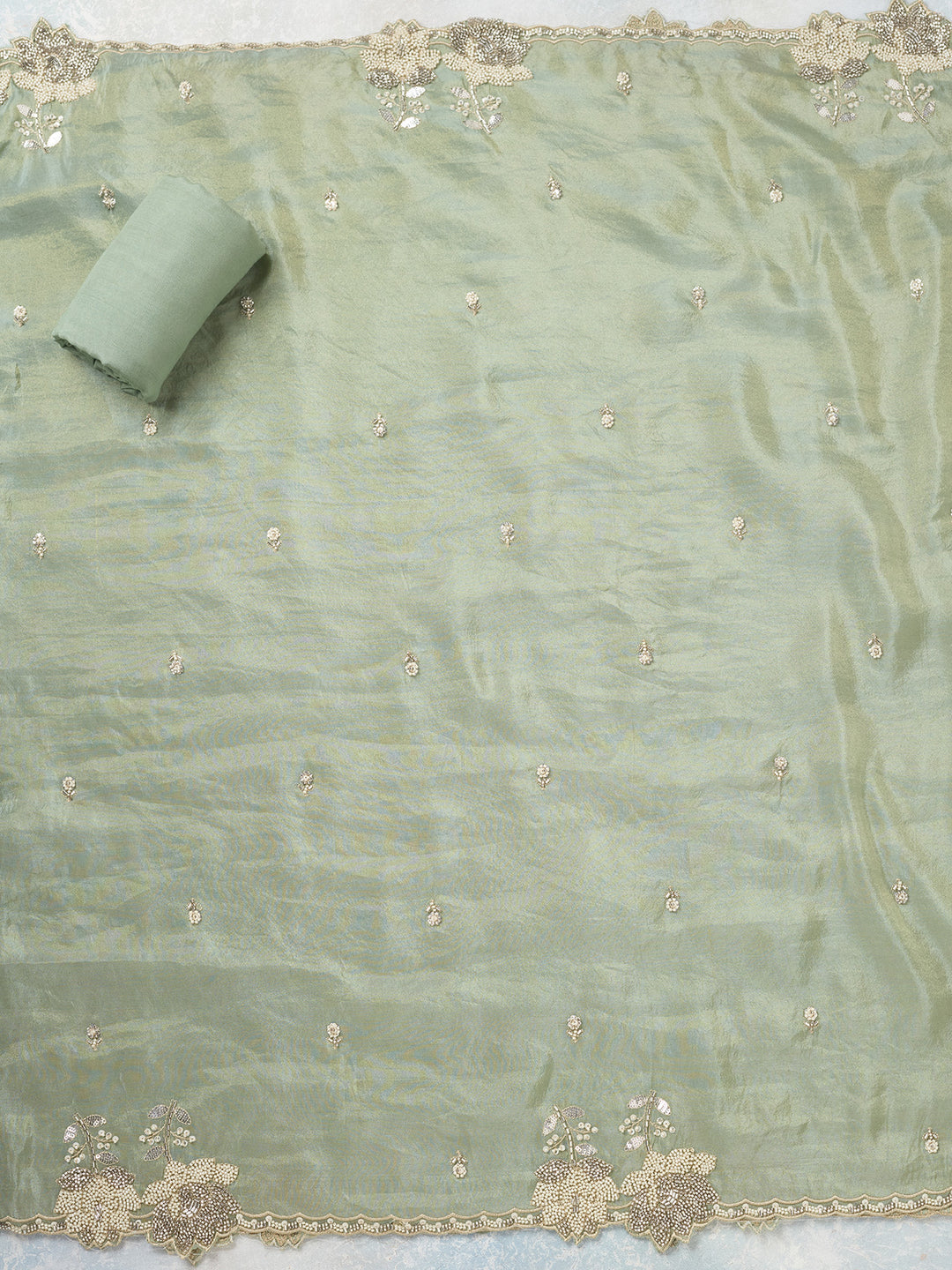 Sea Green Cutdana Tissue Unstitched Salwar Suit